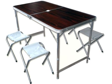 Набор стол + 4 стула - Коричневый (туристический для кемпинга и пикника)