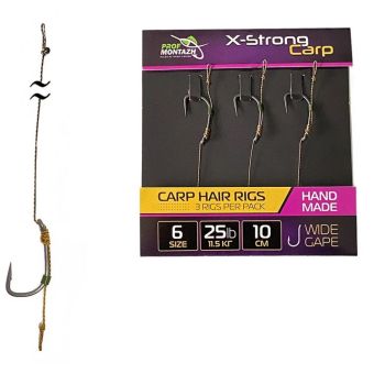 Бойловий (короповий) повідець X-Strong Carp - Профмонтаж - Wide Gape Hook №6 - 25lb/11.5kg - 10 см - 3 шт/уп