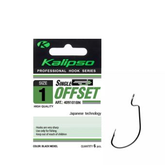 Крючок Kalipso Offset 4091 - 01BN - №1 - Чёрный никель - Офсетный - Сталь - 6 шт/уп