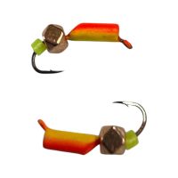 Мормышка Вольфрамовая "Латышка" Гвоздик - Мини с кубиком медь - Ø2 мм - 0,4 г - Красно-желтый - Латвия