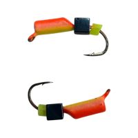 Мормышка Вольфрамовая "Латышка" Гвоздик - Мини с кубиком синий - Ø2 мм - 0,3 г - Красно-желтый - Латвия