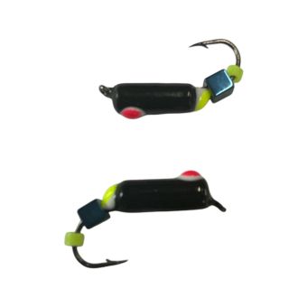 Мормышка Вольфрамовая "Латышка" Гвоздик - С кубиком голубой - Ø3 мм - 1,1 г - Чёрный с бело-красной точкой - Латвия