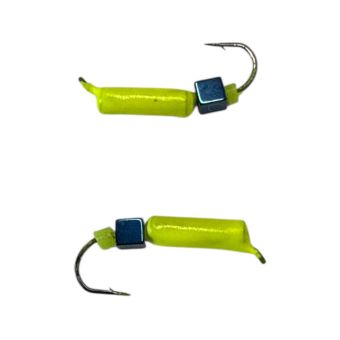 Мормышка Вольфрамовая "Латышка" Гвоздик - С кубиком голубой - Ø2,2 мм - 0,5 г - Желтый - Латвия