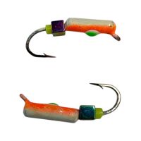 Мормышка Вольфрамовая "Латышка" Гвоздик - С кубиком хамелеон - Ø2,2 мм - 0,5 г - Бело-оранжевый с зелено-белой точкой - Латвия