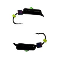 Мормышка Вольфрамовая "Латышка" Гвоздик - С кубиком хамелеон - Ø2,7 мм - 0,7 г - Чёрный с бело-зеленой точкой - Латвия