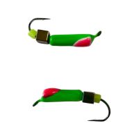 Мормышка Вольфрамовая "Латышка" Гвоздик - С кубиком хамелеон - Ø2,2 мм - 0,5 г - Зелено-красный - Латвия