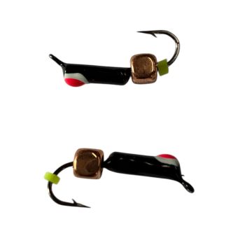 Мормышка Вольфрамовая "Латышка" Гвоздик - С кубиком медь - Ø2,4 мм - 0,5 г - Чёрный с бело-красной точкой - Латвия