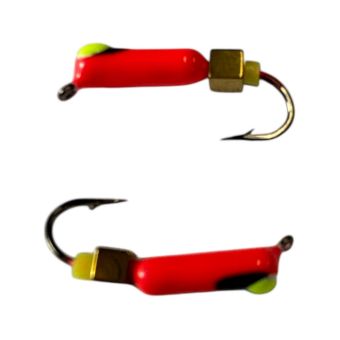 Мормышка Вольфрамовая "Латышка" Гвоздик - С кубиком золото - Ø2,3 мм - 0,5 г - Красный с черно-желтой точкой - Латвия