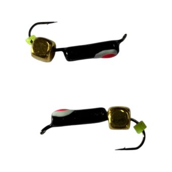 Мормышка Вольфрамовая "Латышка" Гвоздик - С кубиком золото - Ø2,2 мм - 0,5 г - Чёрный с бело-красной точкой - Латвия