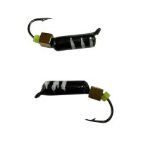 Мормышка Вольфрамовая "Латышка" Гвоздик - С кубиком золото - Ø2,7 мм - 0,7 г - Чёрный с белыми полосками - Латвия