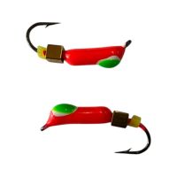 Мормышка Вольфрамовая "Латышка" Гвоздик - С кубиком золото - Ø2,4 мм - 0,5 г - Красный с бело-зеленой точкой - Латвия