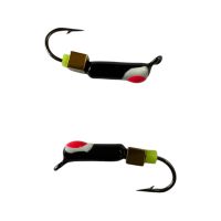 Мормышка Вольфрамовая "Латышка" Гвоздик - С кубиком золото - Ø2,2 мм - 0,5 г - Чёрный с бело-красной точкой - Латвия