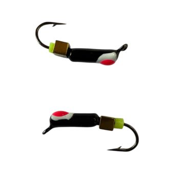 Мормышка Вольфрамовая "Латышка" Гвоздик - С кубиком золото - Ø2,2 мм - 0,5 г - Чёрный с бело-красной точкой - Латвия