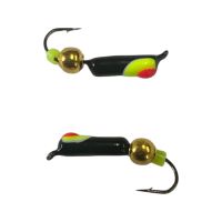 Мормышка Вольфрамовая "Латышка" Гвоздик - С шариком золото - Ø2,2 мм - 0,5 г - Чёрный с желто-красной точкой - Латвия