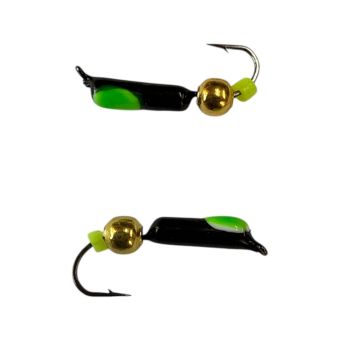 Мормышка Вольфрамовая "Латышка" Гвоздик - С шариком золото - Ø2,2 мм - 0,5 г - Чёрно-зелёный - Латвия