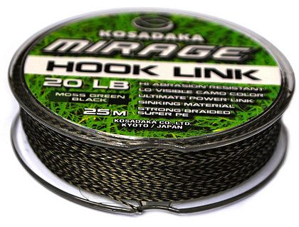 Поводочный  материал Kosadaka Mirage Hook Link - 20lb/9.09 кг -  25 м - Плетеный - Тонущий - Хаки-черный