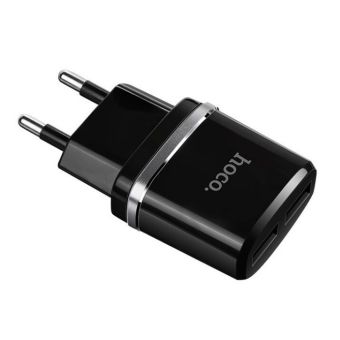 Сетевое зарядное устройство Hoco C12 Smart - 2 USB - 2.4A EU - Черный