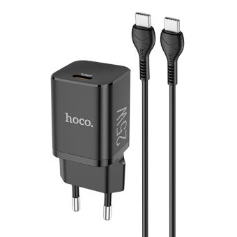 Сетевое зарядное устройство Hoco N19 Rigorous PD 25W и кабель Type-C to Type-C - Черный