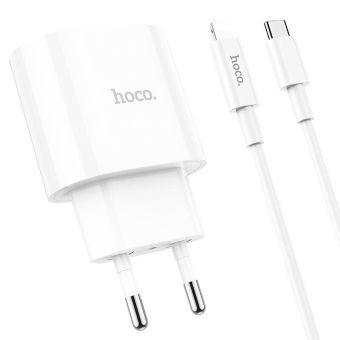 Сетевое зарядное устройство и кабель Lightning « Hoco - C95A Lineal » PD20W+QC3.0 (Type-C to iP)(EU) - Белый