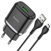 Сетевое зарядное устройство и кабель Micro « Hoco - N3 Special » single port QC3.0 (Micro)(EU) - Черный