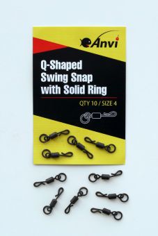 Вертлюг быстросъемный для вертолета с кольцом Anvi Q-Shaped Swing Snap with Solid Ring - Размер 4 - Черный матовый - 10 шт/уп