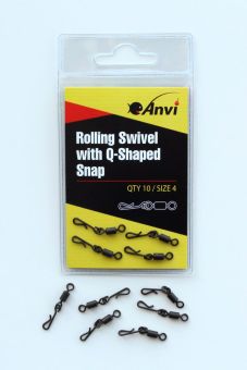 Вертлюг шарнирный Anvi Rolling Swivel with Q-Shaped Snap - Размер 4 - Черный матовый - 10 шт/уп