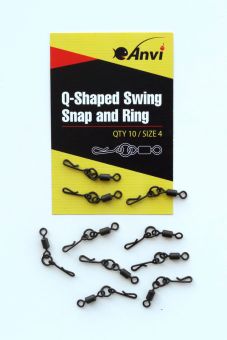 Вертлюг шарнирный с кольцом Anvi Q-Shaped Swing Snap and Ring - Размер 4 - Черный матовый - 10 шт/уп